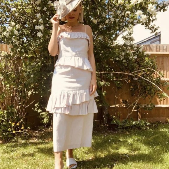Brock Collection x H&M Flounced Dress NWT Cotton Light Pink Fitted Tiers - Picture 2 of 13